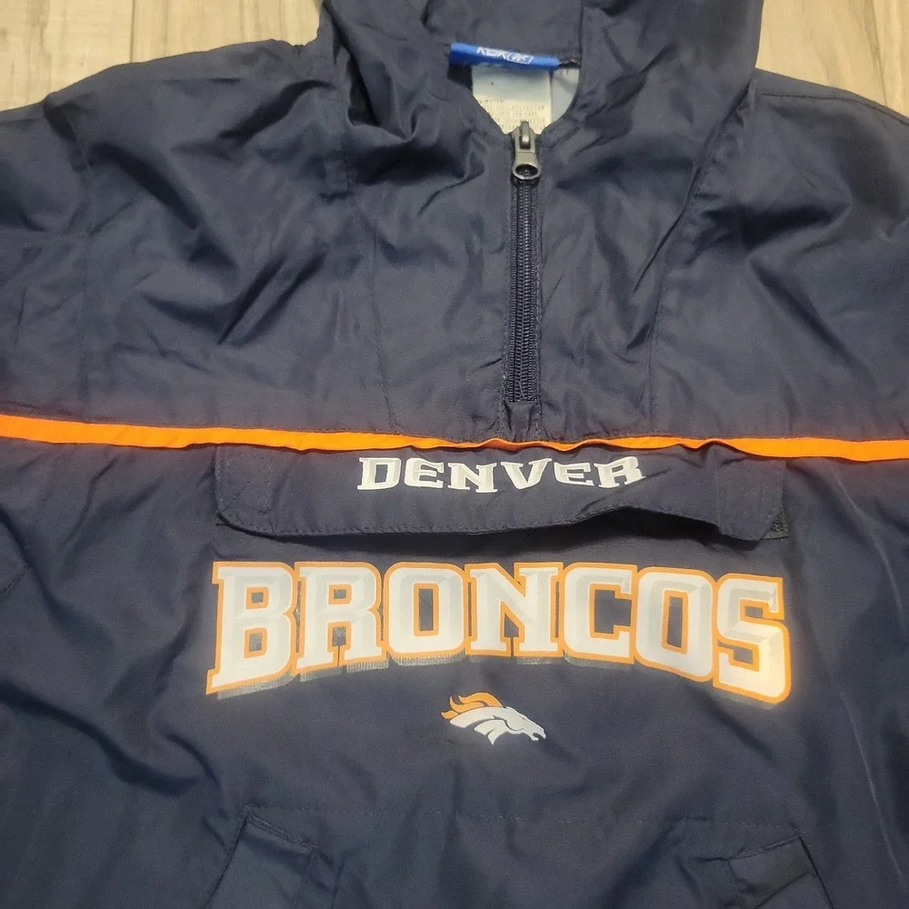 Denver Broncos Reebok Hoodie Pullover Jacket Kids 5/6 Navy Blue Pockets